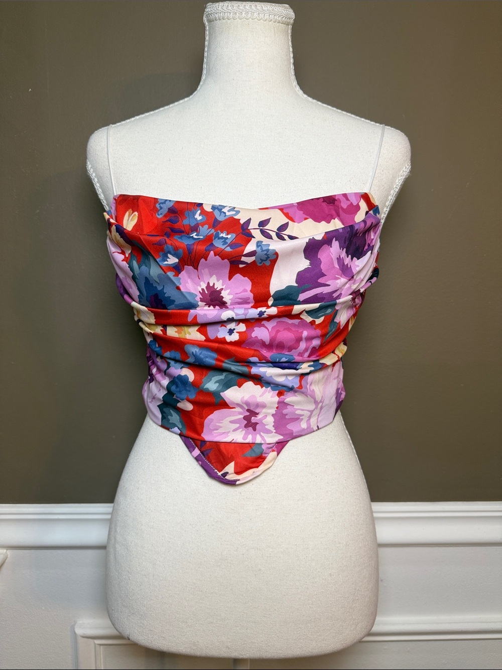 Kittenish Floral Corset Crop Top Ruched Bustier Festival XS‎